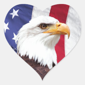 Bald Eagle and American Flag Heart Sticker