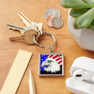 Bald Eagle and American Flag Keychain
