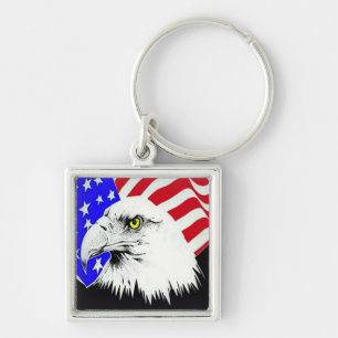 Bald Eagle and American Flag Keychain