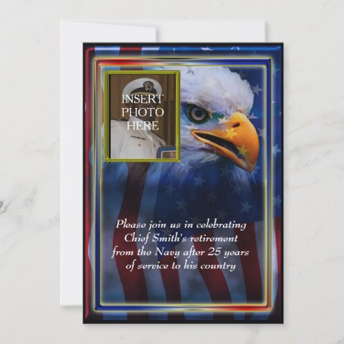 Bald Eagle and American Flag Military Retirement Invitation