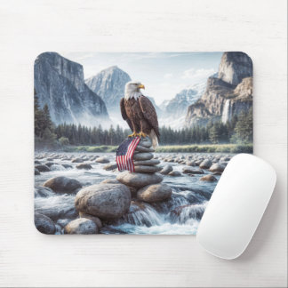 Bald Eagle and American Flag On a Cairn Mouse Pad