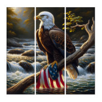 Bald Eagle and American Flag On a Tree Branch