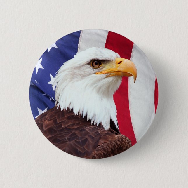 Bald Eagle and American Flag Pinback Button (Front)