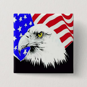 Bald Eagle and American Flag Pinback Button