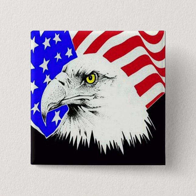 Bald Eagle and American Flag Pinback Button (Front)