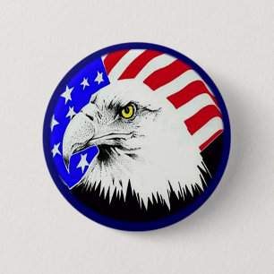 Bald Eagle and American Flag Pinback Button
