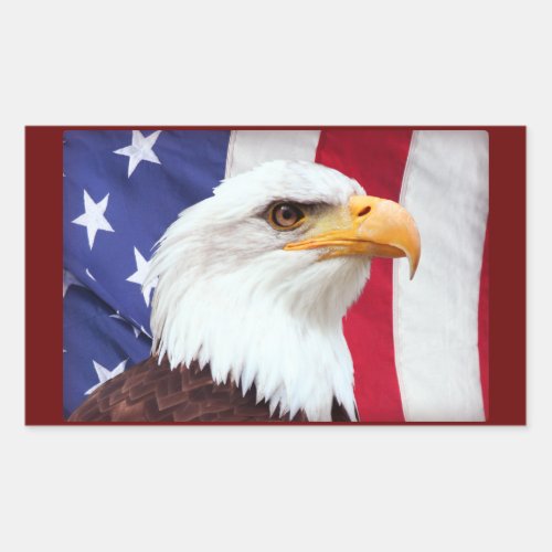 Bald Eagle and American Flag Rectangular Sticker