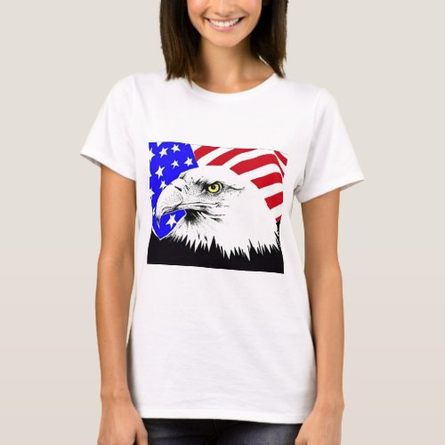 Bald Eagle and American Flag T_Shirt