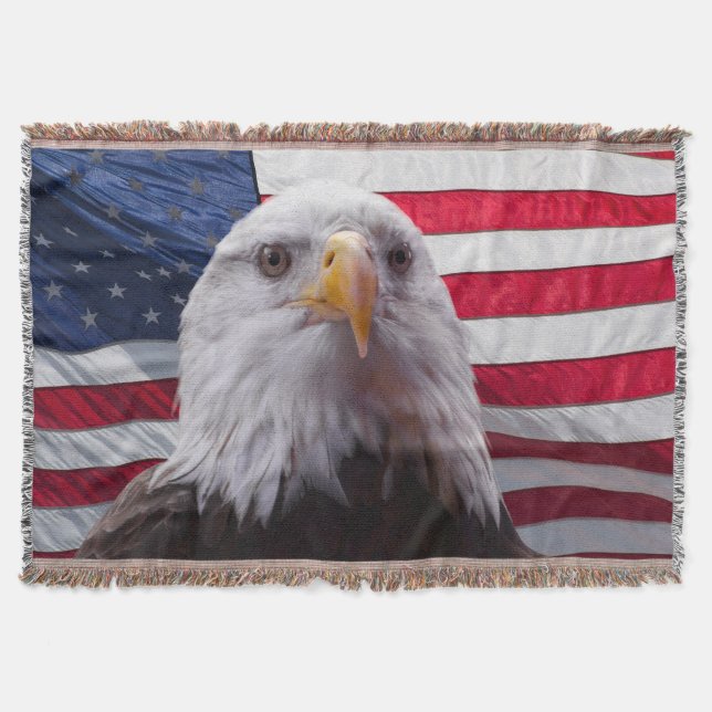Bald eagle and American Flag Throw Blanket (Front)