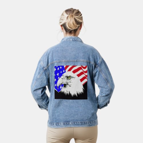 Bald Eagle and American Flag Womens Denim Jacket