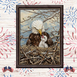 Bald Eagle and Eaglet Nest Art Poster