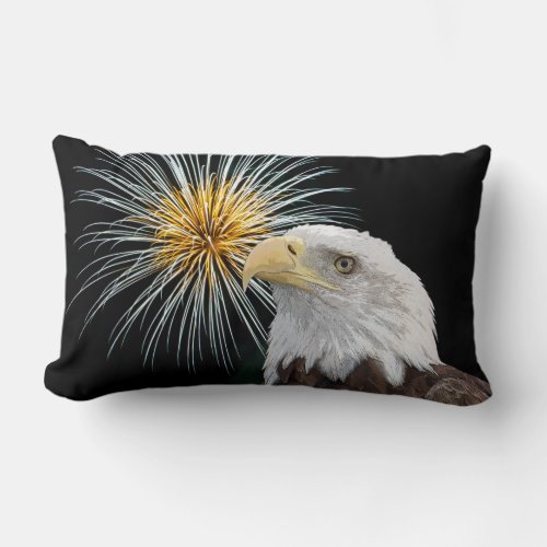 Bald Eagle and Fireworks Lumbar Pillow
