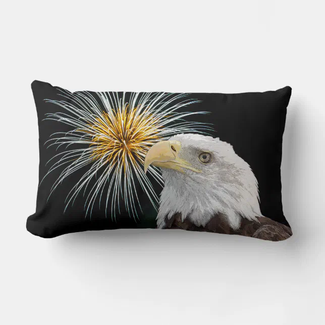 Bald Eagle and Fireworks Lumbar Pillow (Front)