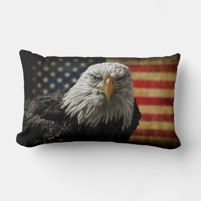 Bald Eagle and Flag Lumbar Pillow (Front)