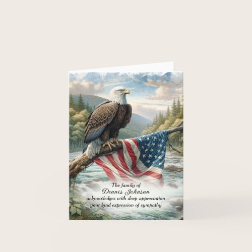 Bald Eagle and Flag On Branch Sympathy Thank You