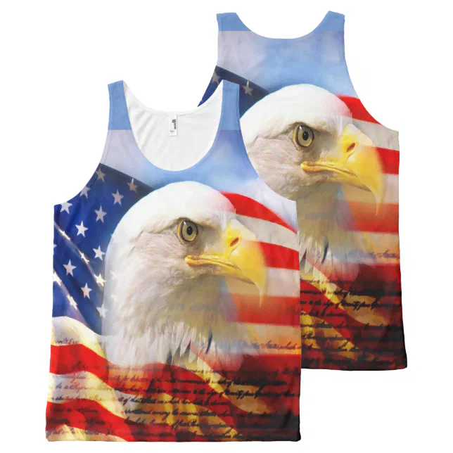 Bald Eagle and The American Flag All-Over-Print Tank Top (Front and Back)
