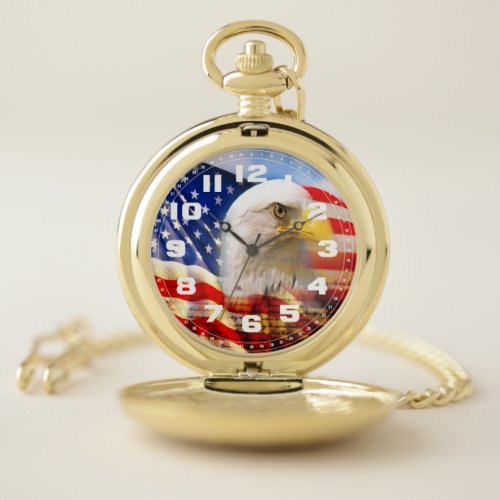 Bald Eagle and The American Flag Square  Pocket Watch