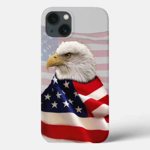 Bald Eagle and US Flag for the Patriot iPhone 13 Case