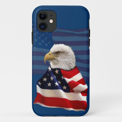 Bald Eagle and US Flag for the Patriot iPhone 11 Case