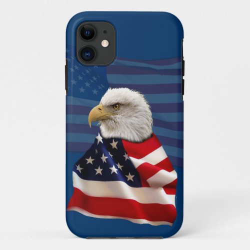 Bald Eagle and US Flag for the Patriot iPhone 11 Case