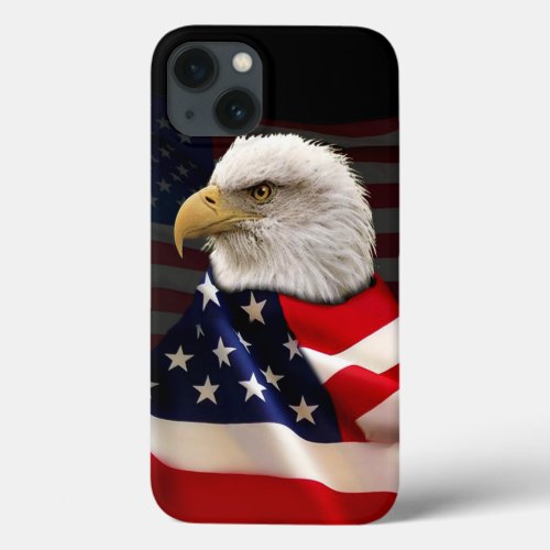 Bald Eagle and US Flag for the Patriot iPhone 13 Case