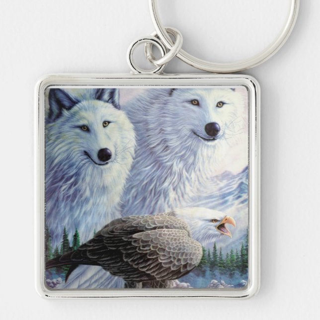 Bald Eagle and White Wolves Keychain (Front)