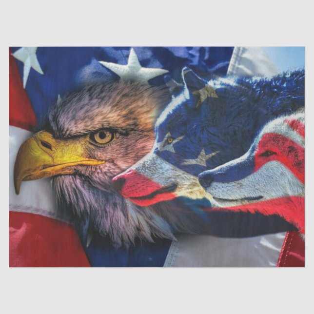 Bald Eagle And Wolves Tissue Paper (Front)