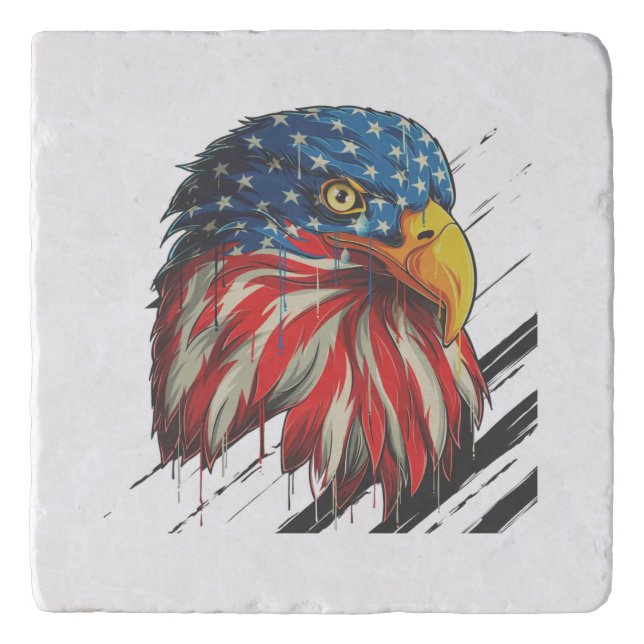 Bald Eagle Bird USA Flag Crying Patriotic  Trivet (Front)