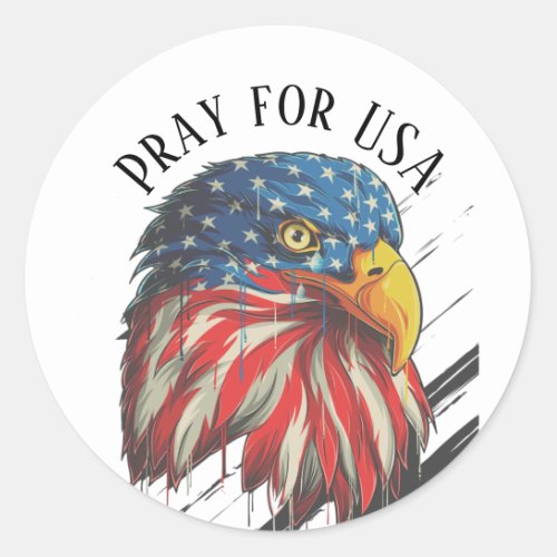 Bald Eagle Bird USA Flag Crying Pray for USA  Classic Round Sticker