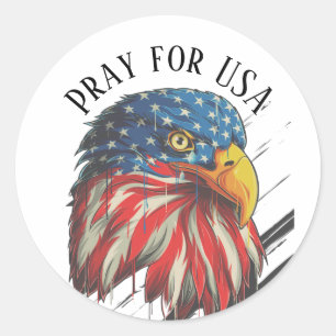 Bald Eagle Bird USA Flag Crying Pray for USA Classic Round Sticker