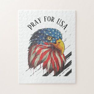 Bald Eagle Bird USA Flag Crying Pray for USA Jigsaw Puzzle