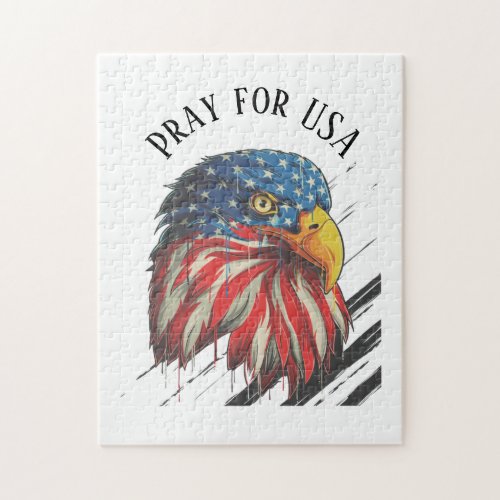Bald Eagle Bird USA Flag Crying Pray for USA  Jigsaw Puzzle