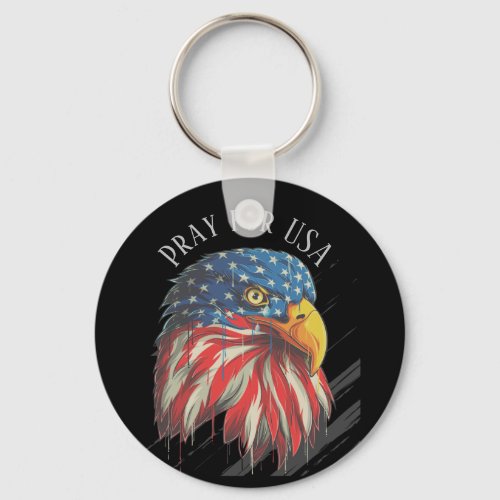 Bald Eagle Bird USA Flag Crying Pray for USA Keychain