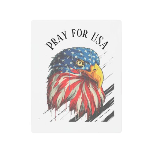 Bald Eagle Bird USA Flag Crying Pray for USA  Metal Print