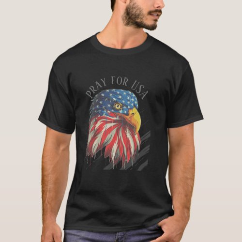Bald Eagle Bird USA Flag Crying Pray for USA  T_Shirt