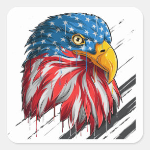 Bald Eagle Bird USA Flag Crying Symbol Square Sticker