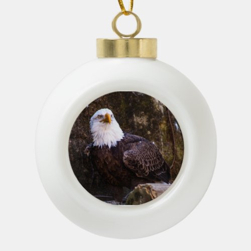 Bald Eagle Ceramic Ball Christmas Ornament