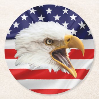 Bald Eagle Charming Patriotic Gift Round Paper Coaster by DigitalSolutions2u at Zazzle