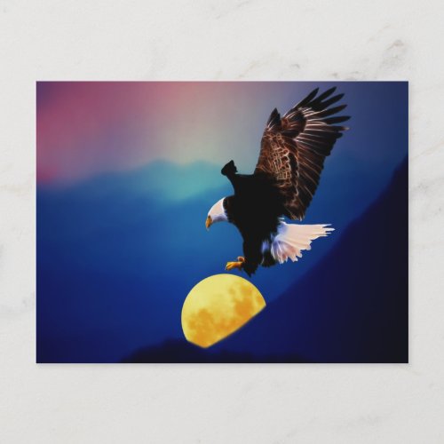 Bald eagle chases the full moon postcard
