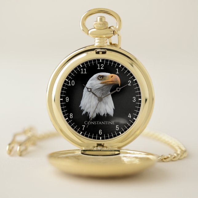 Bald Eagle chic customizable Pocket Watch (Inside)