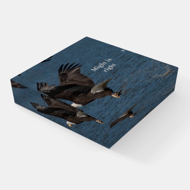 Bald Eagle Customize Name Personal Greeting Glass Paperweight (Angled)