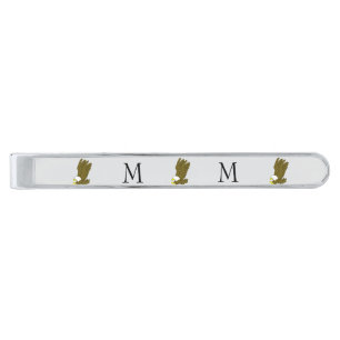 Bald Eagle Design Monogrammed Silver Finish Tie Bar