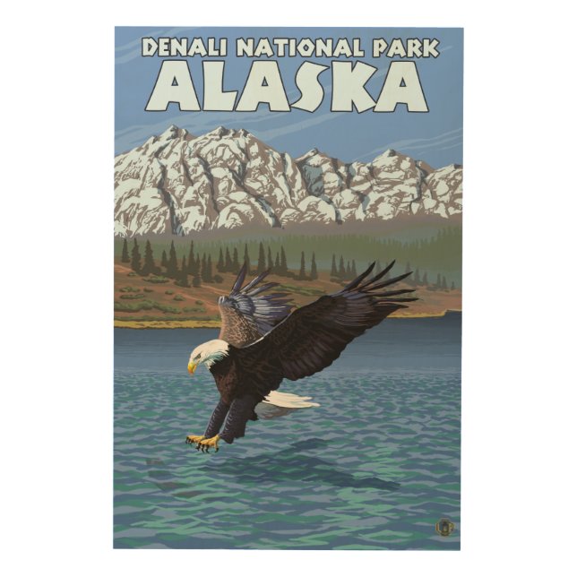 Bald Eagle Diving - Denali National Park, Alaska Wood Wall Decor (Front)