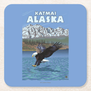 Bald Eagle Diving - Katmai, Alaska Square Paper Coaster