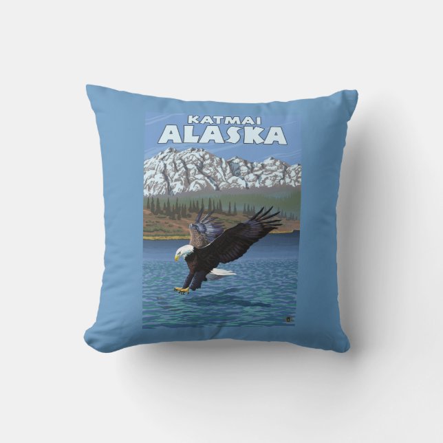 Bald Eagle Diving - Katmai, Alaska Throw Pillow (Front)