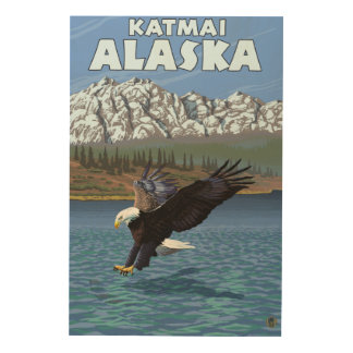 Bald Eagle Diving - Katmai, Alaska Wood Wall Art