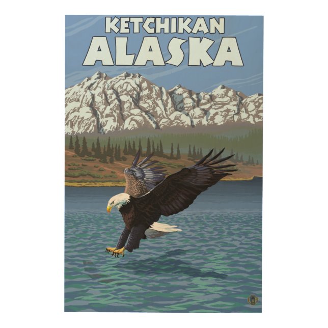 Bald Eagle Diving - Ketchikan, Alaska Wood Wall Decor (Front)