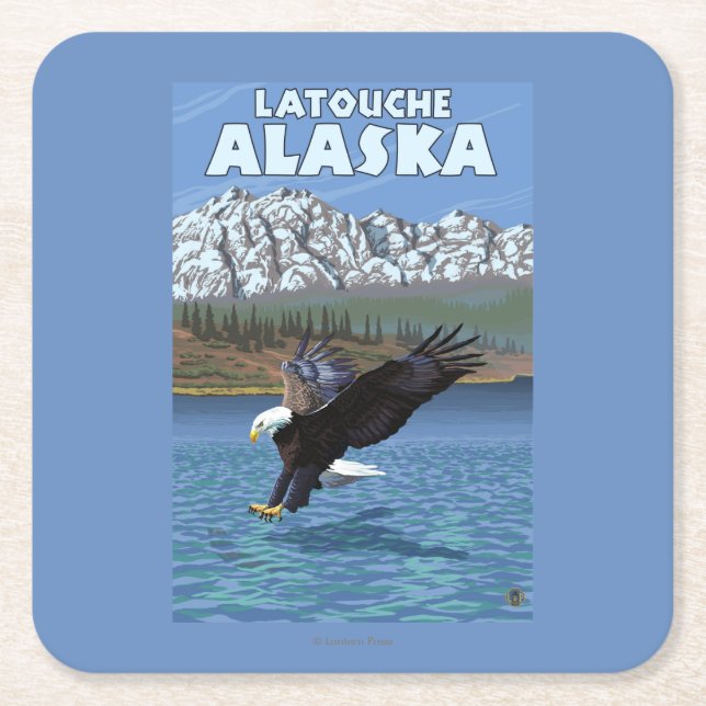 Bald Eagle Diving - Latouche, Alaska Square Paper Coaster (Front)