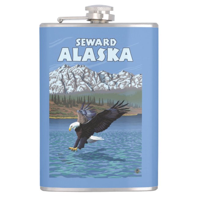 Bald Eagle Diving - Seward, Alaska Flask (Front)