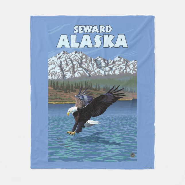 Bald Eagle Diving - Seward, Alaska Fleece Blanket (Front)
